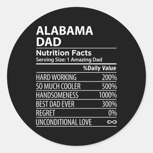 Alabama Al Dad Nutrition Facts, Verenigde Staten Ronde Sticker (Voorkant)