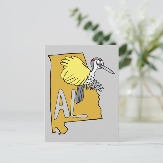 Alabama AL Map & Yellowhammer Woodpecker Cartoon Briefkaart (Staand voorkant)