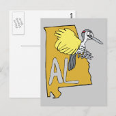 Alabama AL Map & Yellowhammer Woodpecker Cartoon Briefkaart (Voorkant / Achterkant)