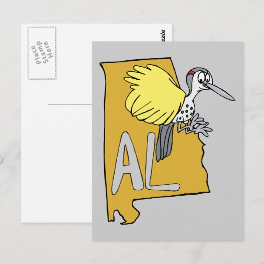 Alabama AL Map & Yellowhammer Woodpecker Cartoon Briefkaart (Voorkant / Achterkant)