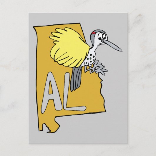 Alabama AL Map & Yellowhammer Woodpecker Cartoon Briefkaart (Voorkant)