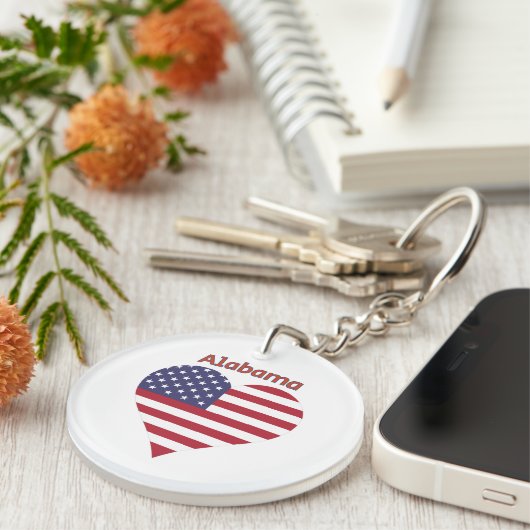 Alabama American Flag Heart Sleutelhanger (Voorkant Rechts)