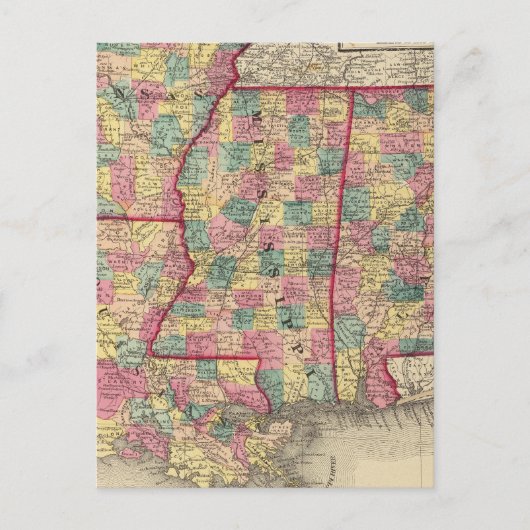 Alabama, Arkansas, Louisiana en Mississippi Briefkaart (Voorkant)