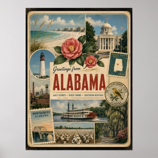 Alabama Authentieke Vintage Stijl Poster (Voorkant)