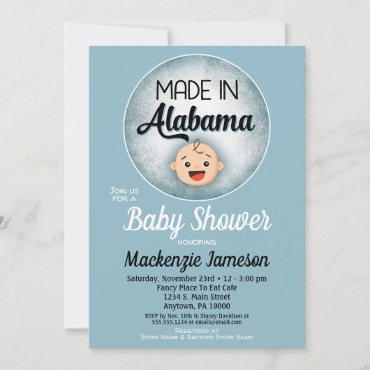 Alabama Baby shower Funny Blue Boys Kaart (Voorkant)
