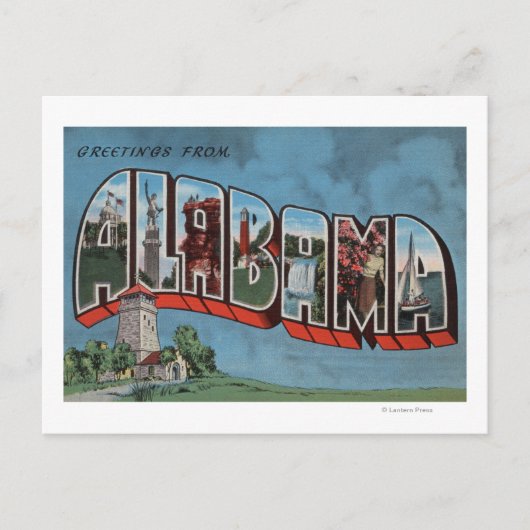 Alabama (blauw) Grote Letter-scènesAlabama Briefkaart (Voorkant)