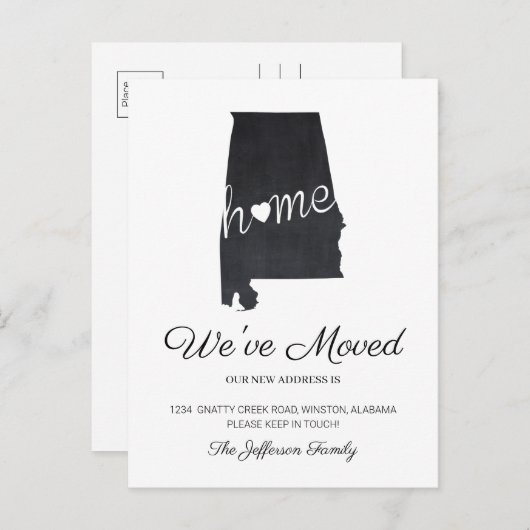 Alabama Chalkboard State Map Moving Briefkaart (Voorkant / Achterkant)