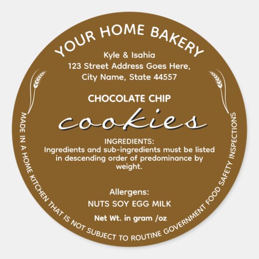 Alabama cottage food label Bakkerij Verpakking (Voorkant)