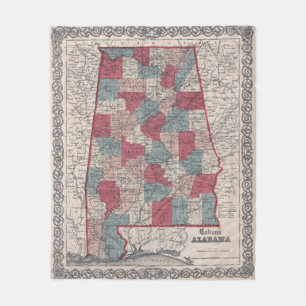 Alabama County Map (1859) Fleece Deken