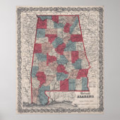  Alabama County Map (1859) Poster (Voorkant)