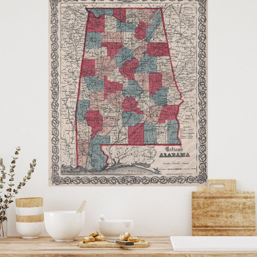  Alabama County Map (1859) Poster (Keuken)