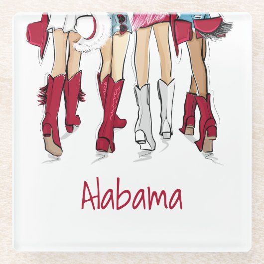 Alabama Dames Mode Cowboy Boots Crimson Red Glazen Onderzetter (Voorkant)