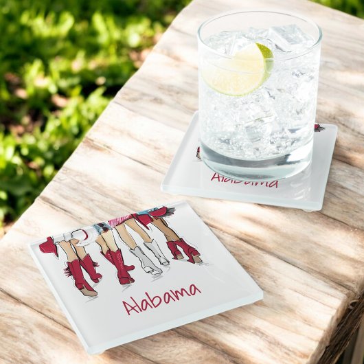 Alabama Dames Mode Cowboy Boots Crimson Red Glazen Onderzetter