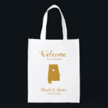 Alabama Destination Wedding Welcome Bag Tas Boodschappentas<br><div class="desc">Trouwweekend welkomstgeschenk tas voor buiten de stad gasten naar uw bruiloft,  met afbeelding of Alabama,  met hart kunt u op de juiste locatie te plaatsen. Vul het tas met je favoriete lekkernijen.</div>