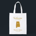 Alabama Destination Wedding Welcome Bag Tas Boodschappentas<br><div class="desc">Trouwweekend welkomstgeschenk tas voor buiten de stad gasten naar uw bruiloft,  met afbeelding of Alabama,  met hart kunt u op de juiste locatie te plaatsen. Vul het tas met je favoriete lekkernijen.</div>