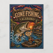 Alabama Gone Fishing Grootbekbaars Briefkaart (Voorkant)