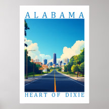 Alabama Hart van Dixie Retro Reisposter Kunst 
