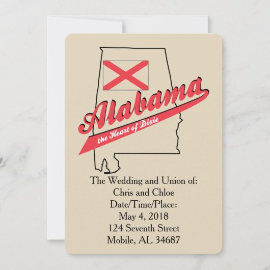 Alabama Hart van Dixie Trouw Uitnodiging (Voorkant)