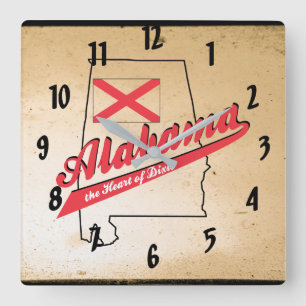 Alabama Heart of Dixie Vierkante Klok