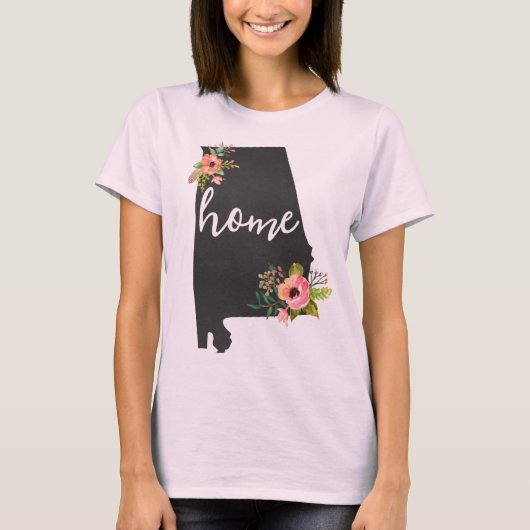 Alabama Home Chalkboard Waterverf Flowers State T-shirt (Voorkant)