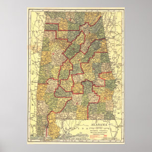 Alabama-kaart Congresdistricten (1911) Poster