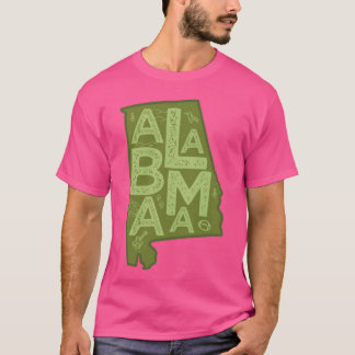Alabama Kaart Typografie Groen T-shirt
