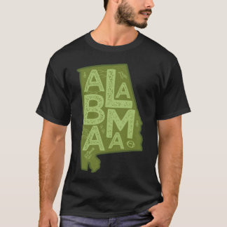 Alabama Kaart Typografie Groen T-shirt