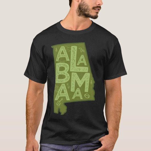 Alabama Kaart Typografie Groen T-shirt (Voorkant)