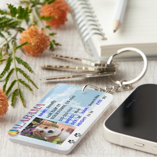 Alabama License Pet Tag Sleutelhanger (Voorkant Rechts)