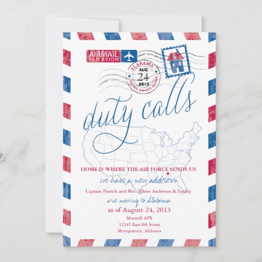 Alabama Luchtpost Militair Verhuisbericht Aankondiging (Voorkant)
