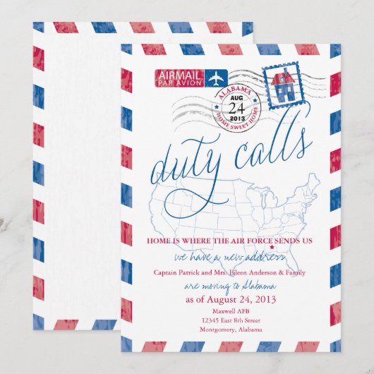 Alabama Luchtpost Militair Verhuisbericht Aankondiging (Voorkant / Achterkant)