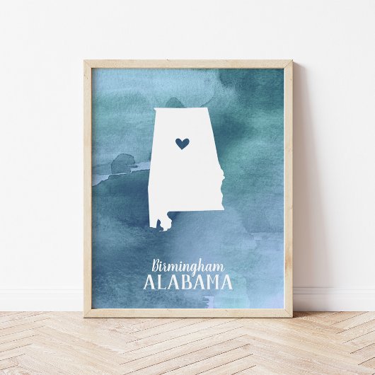 Alabama Map Blue Waterverf Specialized Art Poster