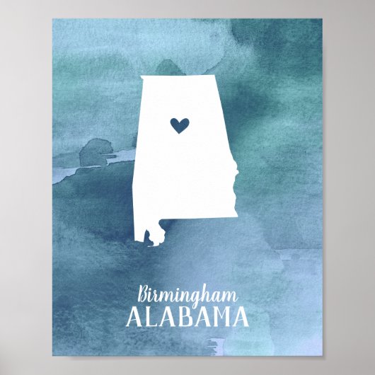 Alabama Map Blue Waterverf Specialized Art Poster (Voorkant)