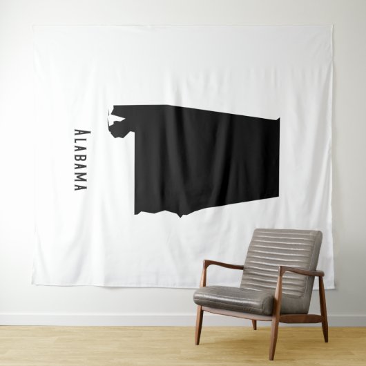 Alabama Map - Zwarte en Witte Modern Alabama Map Wandkleed (In Situ (horizontaal))