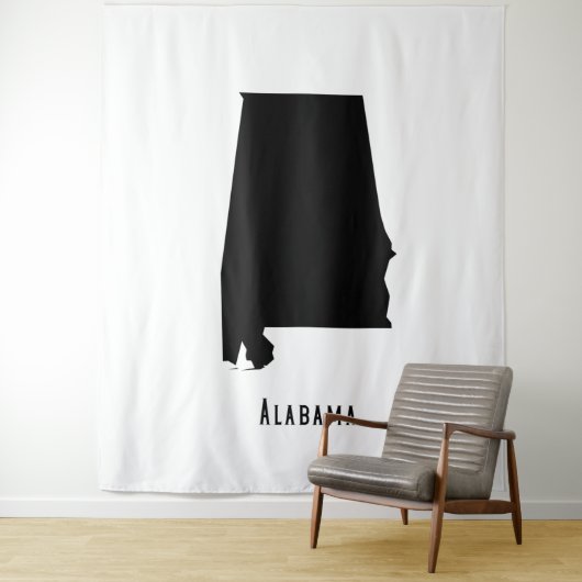 Alabama Map - Zwarte en Witte Modern Alabama Map Wandkleed (In situ)