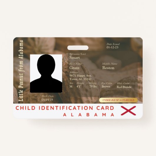 Alabama- Mijn kleine pinda kind ID Badge (Voorkant)