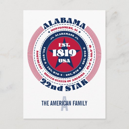 Alabama, Montgomery, AL, Patriottisch, Monogram Briefkaart (Voorkant)