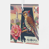 Alabama Northern Flicker Vogel & Camellia Bloem Glas Ornament (Voorkant links)
