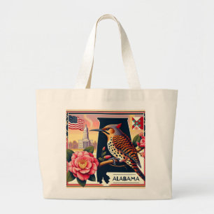 Alabama Northern Flicker Vogel & Camellia Bloem Grote Tote Bag