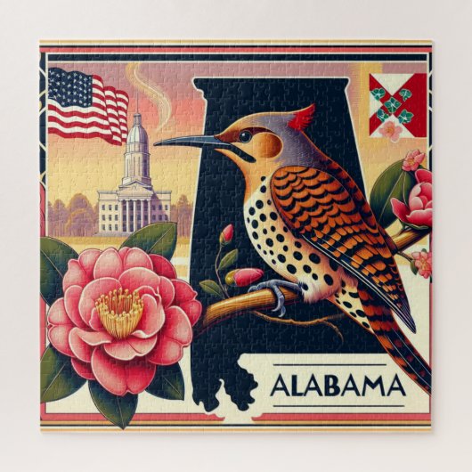 Alabama Northern Flicker Vogel & Camellia Bloem Legpuzzel (Verticaal)
