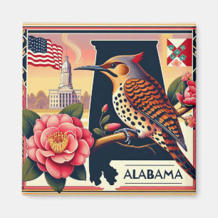 Alabama Northern Flicker Vogel & Camellia Bloem Magneet