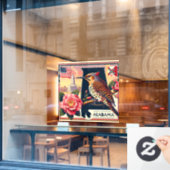 Alabama Northern Flicker Vogel & Camellia Bloem Raamsticker (Cafe Raam)