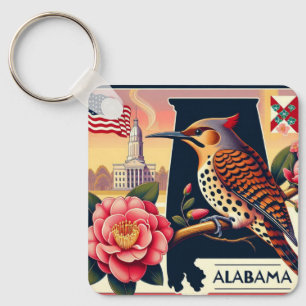Alabama Northern Flicker Vogel & Camellia Bloem Sleutelhanger