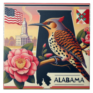 Alabama Northern Flicker Vogel & Camellia Bloem Tegeltje