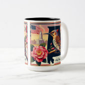 Alabama Northern Flicker Vogel & Camellia Bloem Tweekleurige Koffiemok (Voorkant rechts)