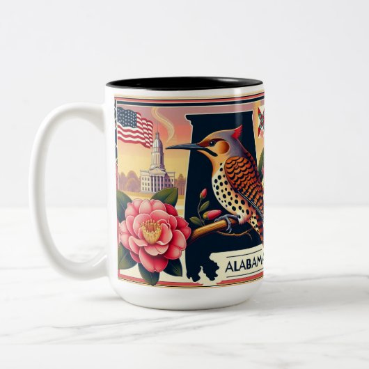Alabama Northern Flicker Vogel & Camellia Bloem Tweekleurige Koffiemok (Links)