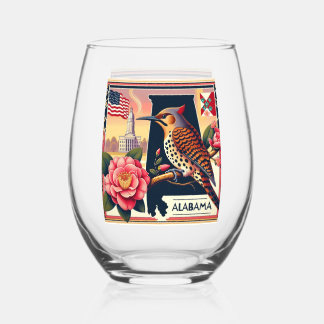 Alabama Northern Flicker Vogel & Camellia Bloem Wijnglas Zonder Voet