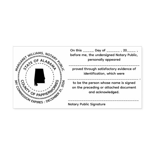 Alabama Notaris publieke erkenningsstempel Zelfinktende Stempel (Design)
