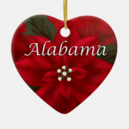 Alabama Red Poinsettia Heart Ornament