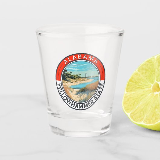 Alabama Reis Kunst Badge Shot Glas (Voorkant)